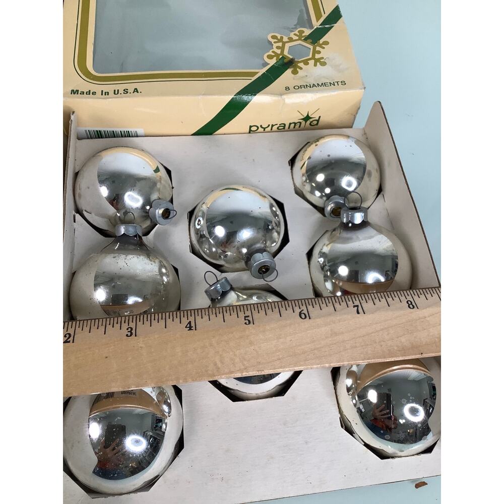 Vintage 16 Pyramid Silver Glass Balls Christmas Ornaments 2” USA - Picture 6 of 9